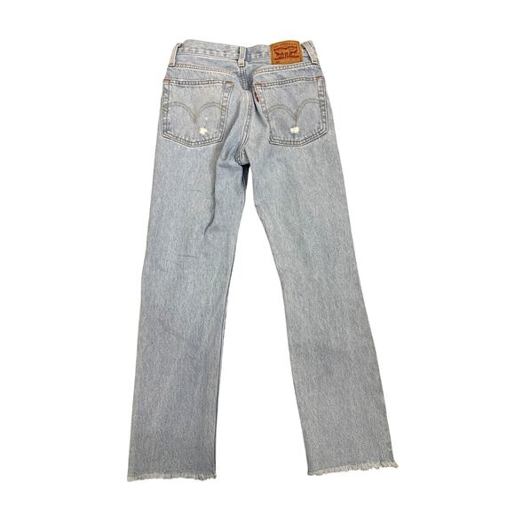 Levi's 501 Denim Button Fly Distressed Straight Leg Blue Jeans Size Women's 24 - Picture 2 of 4